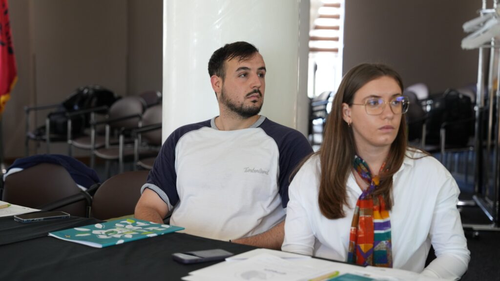 Participants at the second roundtable in Durrës discussing future environmental grants under the GreenAL project